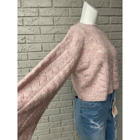TopShop Women Pink White Marbled Alpaca Long Sleeve Oversized Crop Sweater Size - Picture 7 of 12